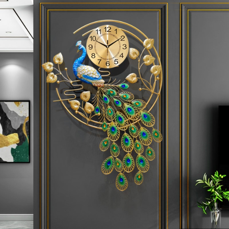 Peacock Shaped Wall Clock, Creative Metal Wall Clock, Modern Style Silent Wall Watch Clock for Living Room Decor
