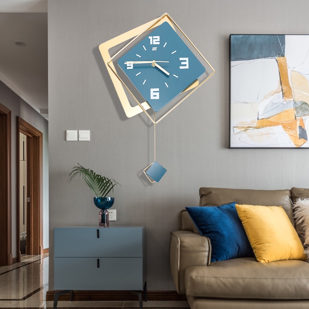 Silent Digital Hanging Wall Clock, Modern Metal Large Green Pendulum Clock, Simple Home Art Decor Wall Watch