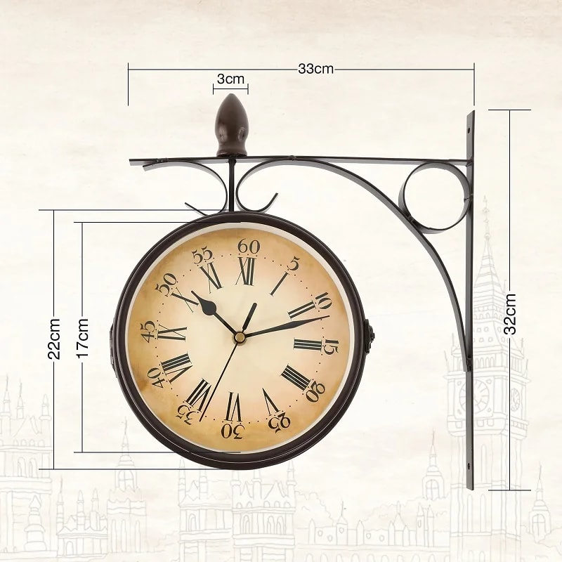 Double-Sided Antique Wall Clock European Style, Classic Wall Hanging Clock for Outdoor Living Room Decoration