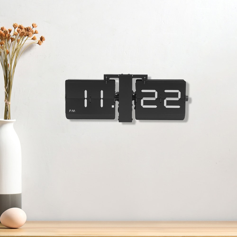 Vintage Style Retro Flip Clock Digital Display, Large Battery Operated Wall Clock, Tabletop Decor for Home Office