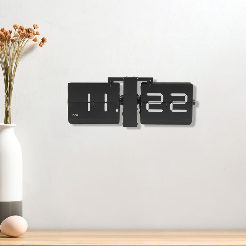 Vintage Style Retro Flip Clock Digital Display, Large Battery Operated Wall Clock, Tabletop Decor for Home Office