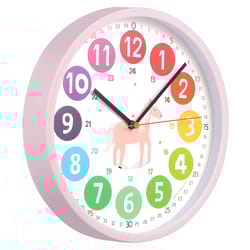 colorful kids learning clock silent wall decor for nursery, playroom, bedroom, analog teaching aid for time skills