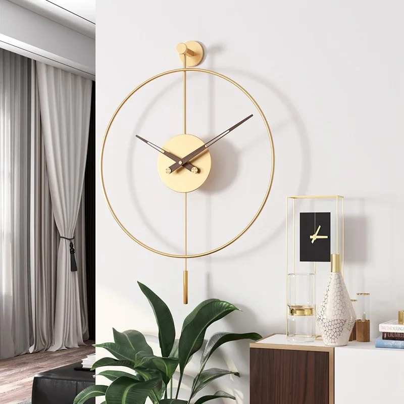 Silent Modern Minimalist Wall Clock with Swing Pendulum, Metal Decorative Art Clock for Bedroom, Office, Living Room