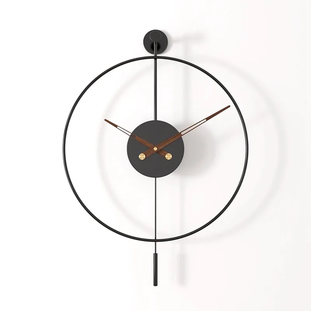 Silent Modern Minimalist Wall Clock with Swing Pendulum, Metal Decorative Art Clock for Bedroom, Office, Living Room