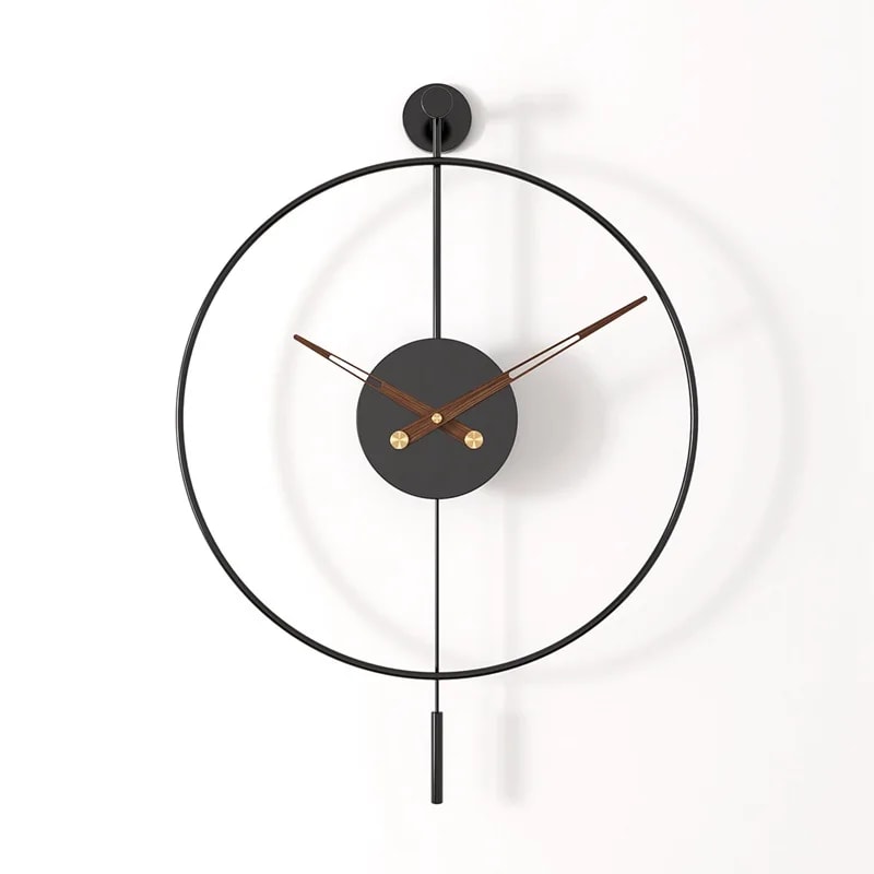 Silent Modern Minimalist Wall Clock with Swing Pendulum, Metal Decorative Art Clock for Bedroom, Office, Living Room