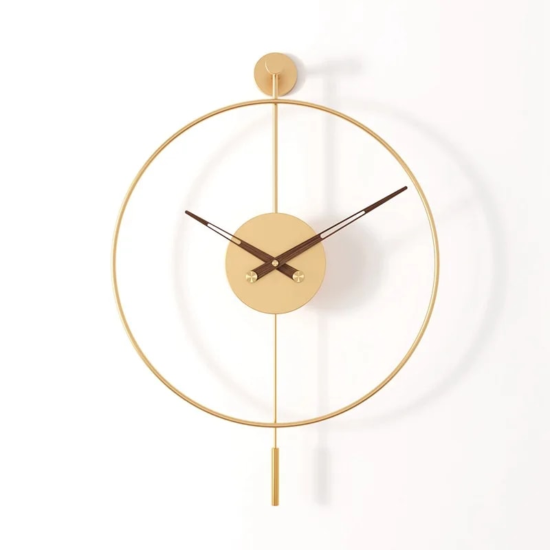 Silent Modern Minimalist Wall Clock with Swing Pendulum, Metal Decorative Art Clock for Bedroom, Office, Living Room