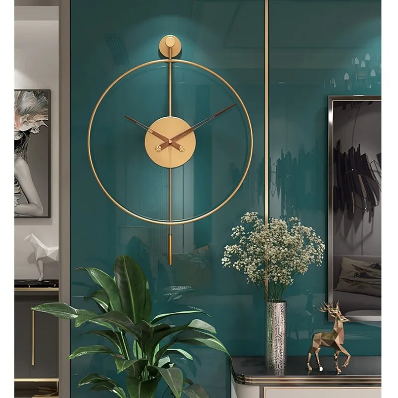 Silent Modern Minimalist Wall Clock with Swing Pendulum, Metal Decorative Art Clock for Bedroom, Office, Living Room