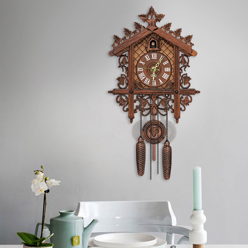 Handcrafted Vintage Cuckoo Clock Tree House Swing, MDF Wooden Wall Clock with Roman Numbers, Home Office Decor