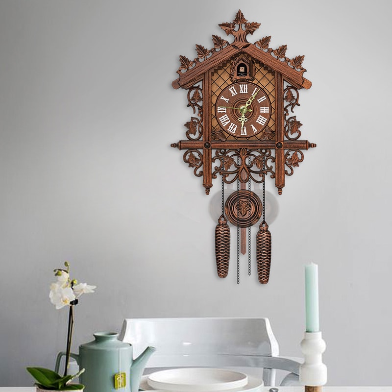 Handcrafted Vintage Cuckoo Clock Tree House Swing, MDF Wooden Wall Clock with Roman Numbers, Home Office Decor