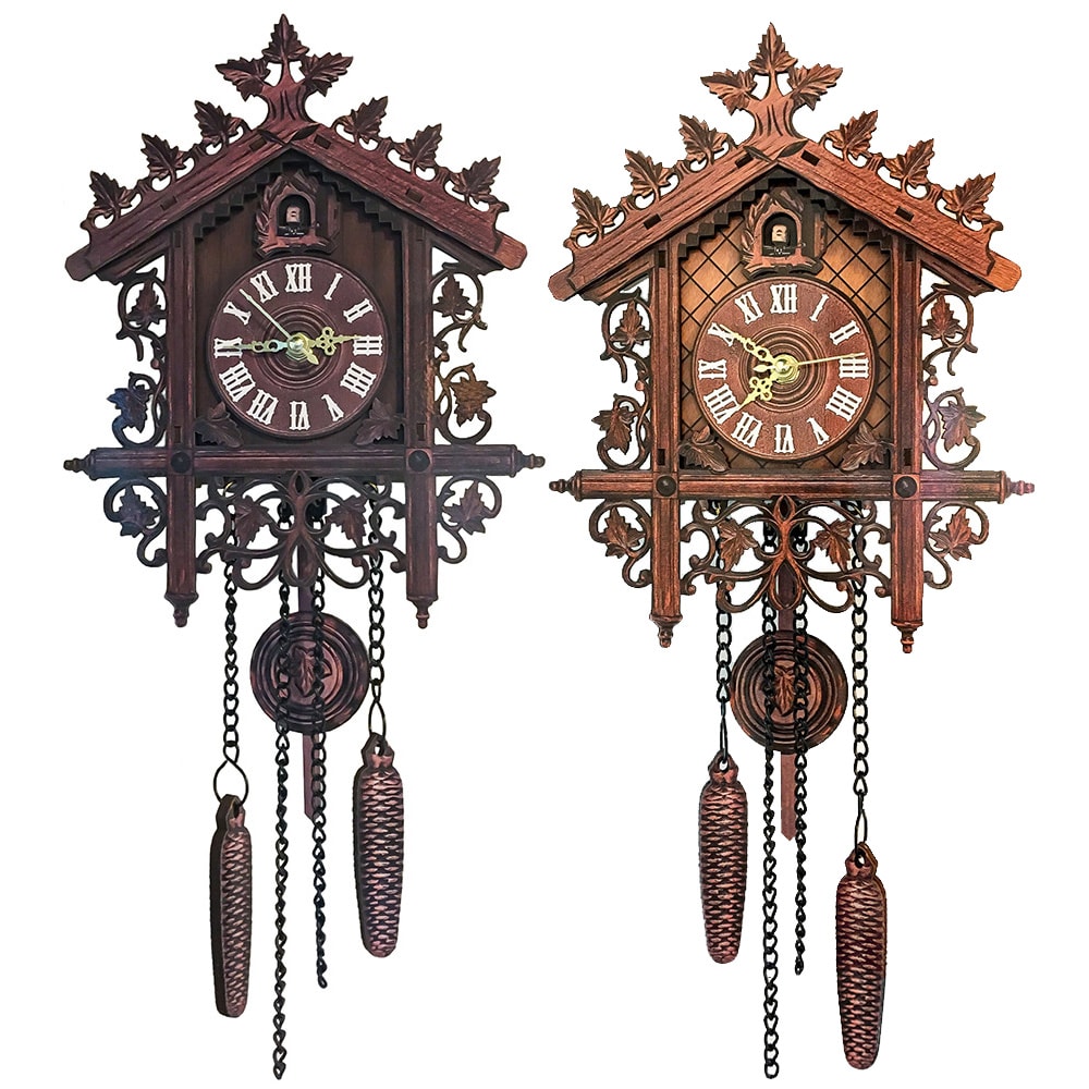 Handcrafted Vintage Cuckoo Clock Tree House Swing, MDF Wooden Wall Clock with Roman Numbers, Home Office Decor
