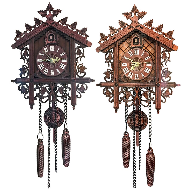 Handcrafted Vintage Cuckoo Clock Tree House Swing, MDF Wooden Wall Clock with Roman Numbers, Home Office Decor