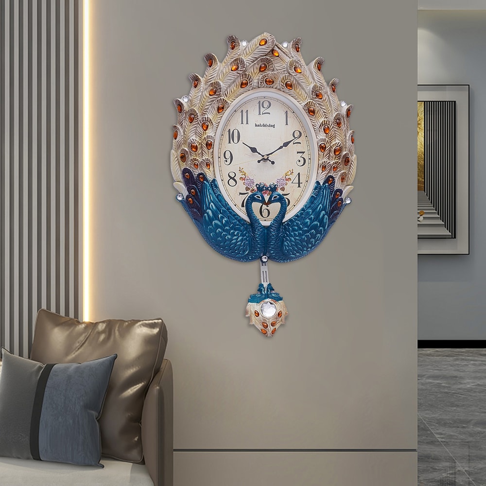 Exquisite Wall Mounted Clock with Lifelike Animal Feathers, Large Digital Display, Quartz Movement, Perfect Decorative
