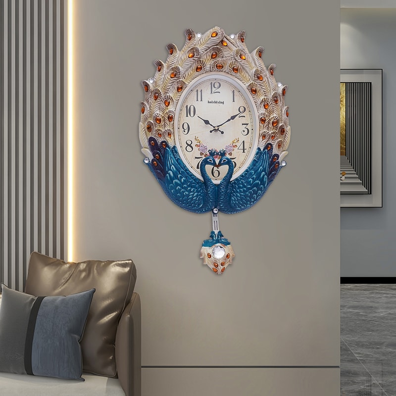 Exquisite Wall Mounted Clock with Lifelike Animal Feathers, Large Digital Display, Quartz Movement, Perfect Decorative
