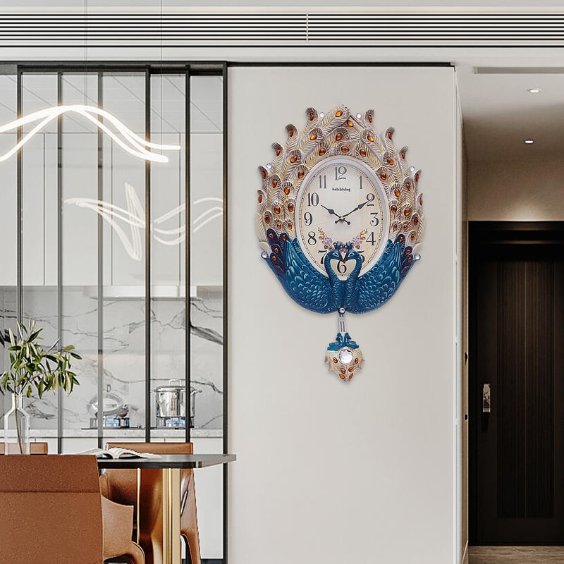 Exquisite Wall Mounted Clock with Lifelike Animal Feathers, Large Digital Display, Quartz Movement, Perfect Decorative