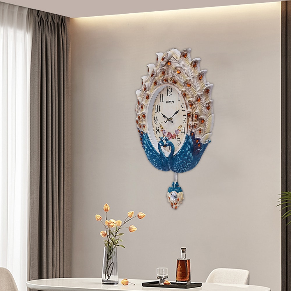 Exquisite Wall Mounted Clock with Lifelike Animal Feathers, Large Digital Display, Quartz Movement, Perfect Decorative