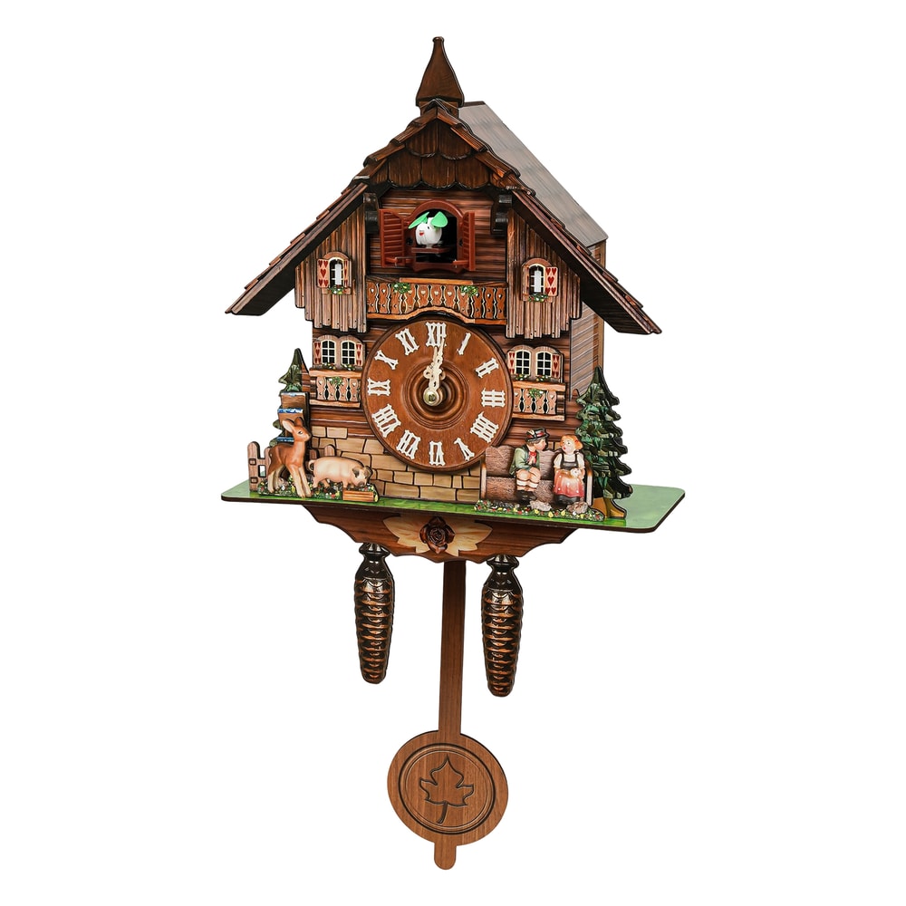 Retro Wooden Cuckoo Wall Clock with Pendulum, Vintage Hanging Clock for Bedroom, Office, Living Room Wall Decoration