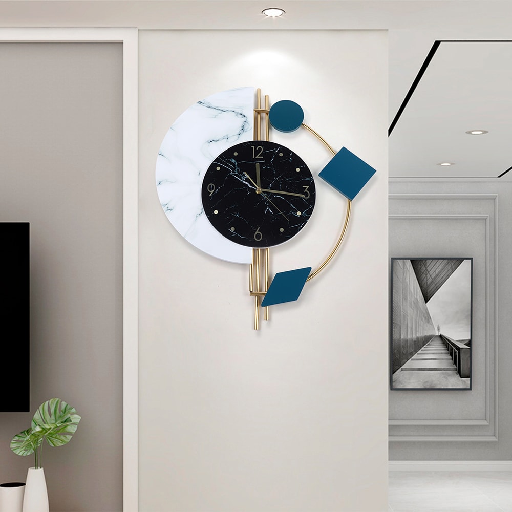 Creative Silent Wall Clock for Living Room Bedroom, Semicircle Marble Quartz Clock, Elegant Wall Decor Gift