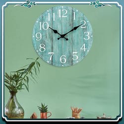 battery operated wall clock teal green, silent non-ticking turquoise decorative clock for office, patio, indoor outdoor
