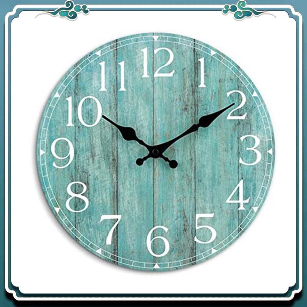 Battery Operated Wall Clock Teal Green, Silent Non-Ticking Turquoise Decorative Clock for Office, Patio, Indoor Outdoor