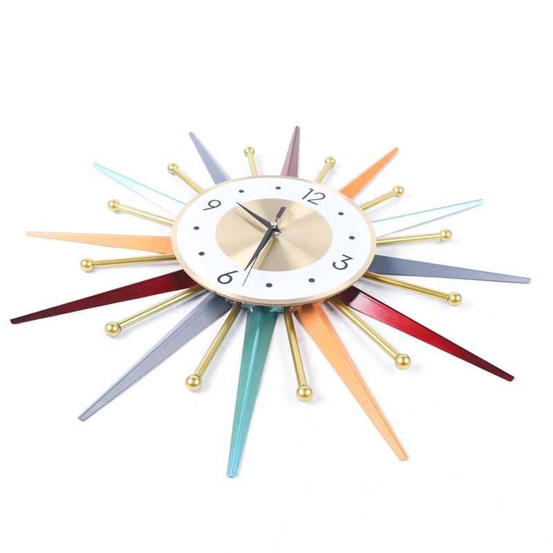 Silent Modern Colorful Starburst Wall Clock, Metal Timepiece for Bedroom Decor, Living Room Accent Clock Wall Art