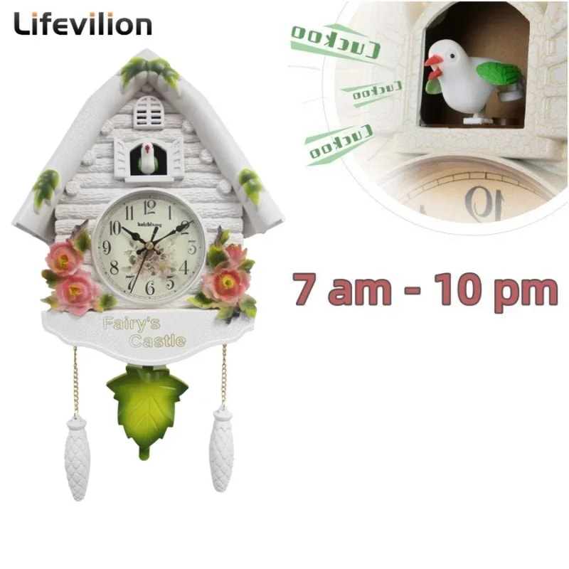 Nordic Cuckoo Clock Wall Clock Bird House with Day Time Hourly Alarm, Pendulum Clock for Living Room, Kids Room