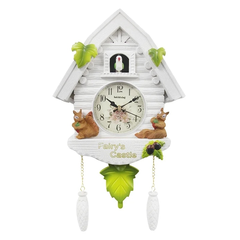 Nordic Cuckoo Clock Wall Clock Bird House with Day Time Hourly Alarm, Pendulum Clock for Living Room, Kids Room