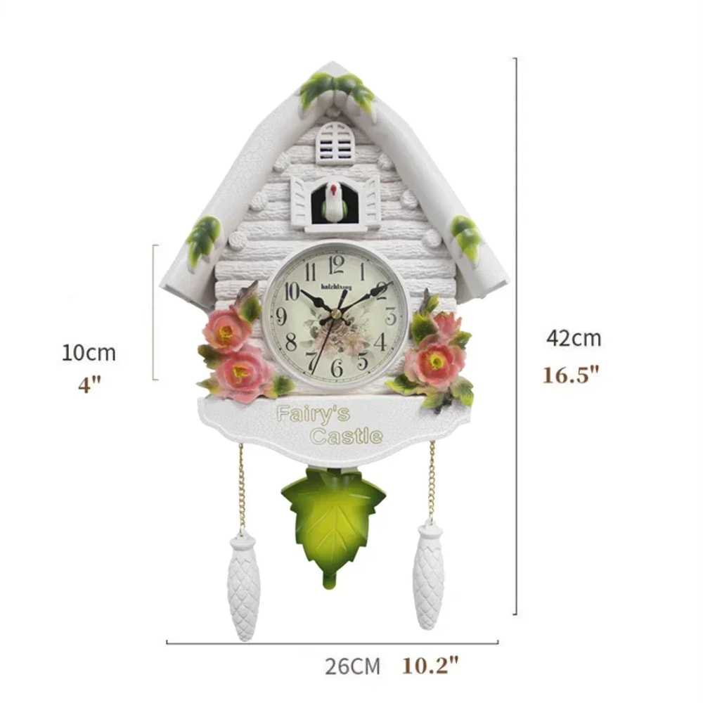 Nordic Cuckoo Clock Wall Clock Bird House with Day Time Hourly Alarm, Pendulum Clock for Living Room, Kids Room