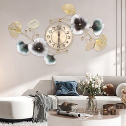 luxury ginkgo leaf wall clock 90x45cm, silent modern wall clock for office, living room, elegant light luxury decor
