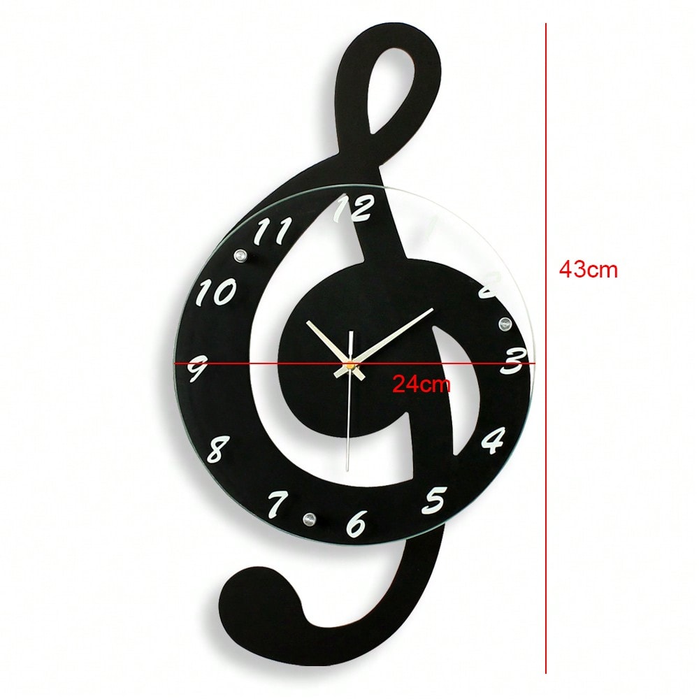 Silent Modern Musical Note Glass Wall Clock for Living Room, Decorative Glass Hanging Clock, Music Theme Wall Decor