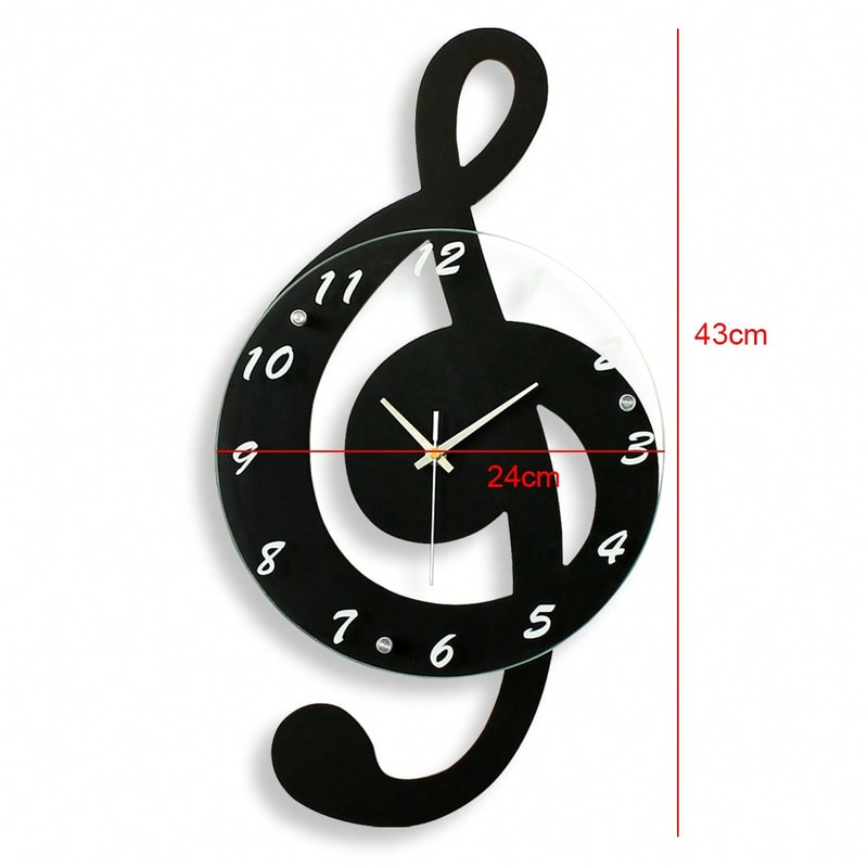 Silent Modern Musical Note Glass Wall Clock for Living Room, Decorative Glass Hanging Clock, Music Theme Wall Decor