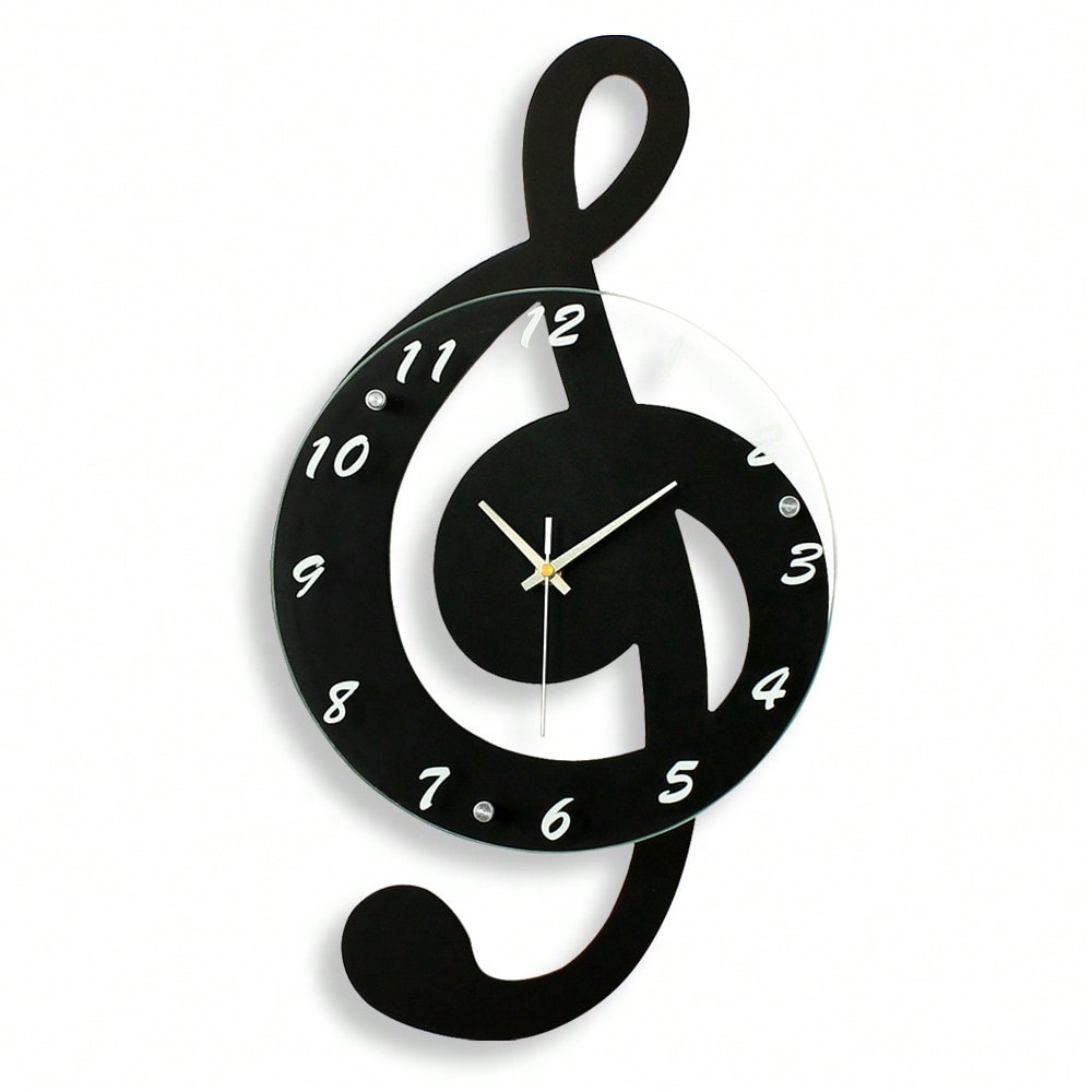Silent Modern Musical Note Glass Wall Clock for Living Room, Decorative Glass Hanging Clock, Music Theme Wall Decor