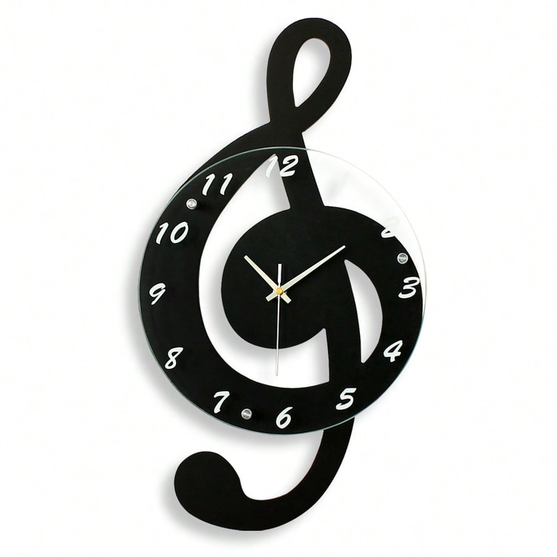 Silent Modern Musical Note Glass Wall Clock for Living Room, Decorative Glass Hanging Clock, Music Theme Wall Decor