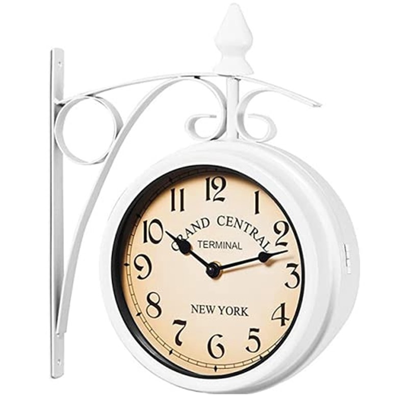 Double Sided Two Faces Retro Station Clock, Iron Round Wall Hanging, Chandelier Style Clock for Home Hall Decor