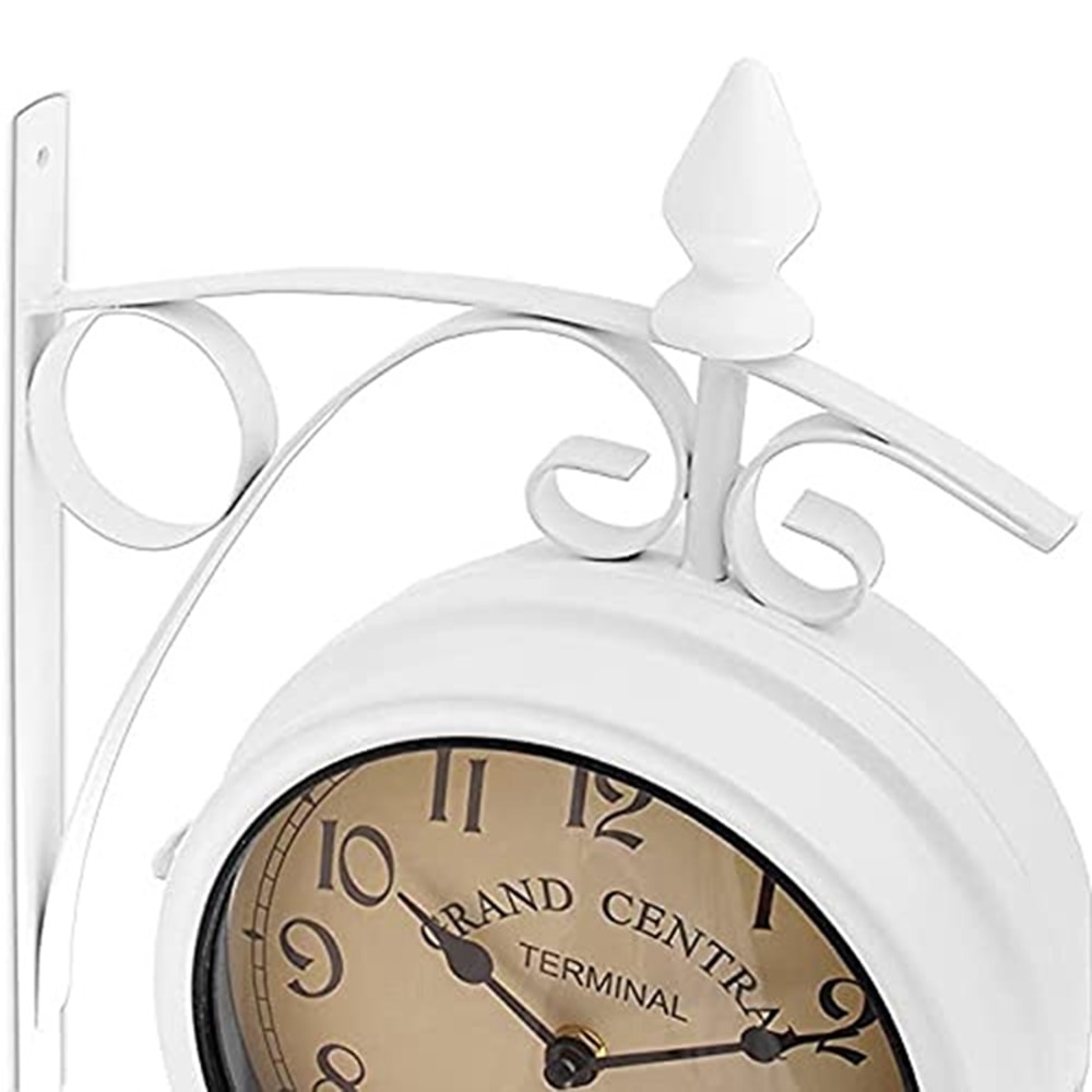 Double Sided Two Faces Retro Station Clock, Iron Round Wall Hanging, Chandelier Style Clock for Home Hall Decor