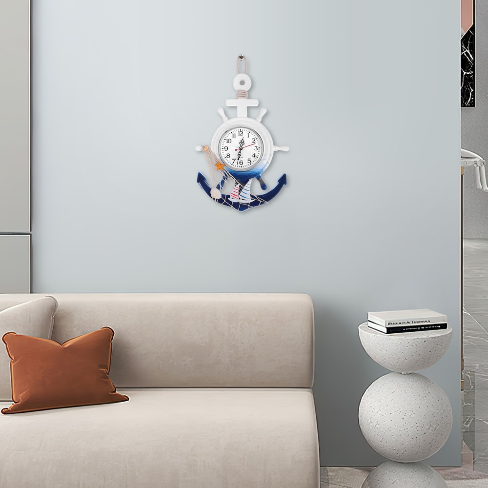 Vintage Decor Rudder Anchor Clock, Wooden Boat Wall Hanging, Nautical Office Wall Clocks for Home or Gift