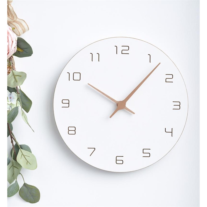 Oversized Wall Clocks Operated Wooden, Silent Non Ticking Wood Clock, White Modern Minimalist Hanging Decor