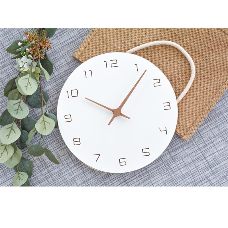 Oversized Wall Clocks Operated Wooden, Silent Non Ticking Wood Clock, White Modern Minimalist Hanging Decor