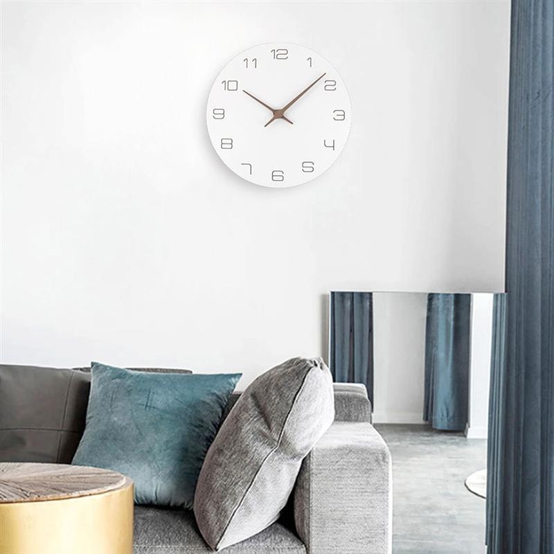 Oversized Wall Clocks Operated Wooden, Silent Non Ticking Wood Clock, White Modern Minimalist Hanging Decor