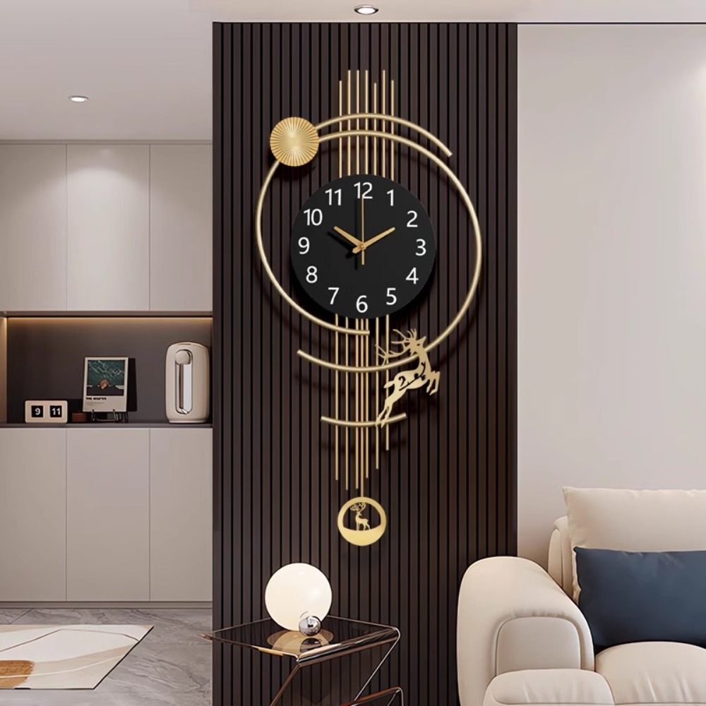 Large Battery Round Wall Clock for Home Decor, Gold Black Hands Wall Watches, Designer Pendulum Relojes