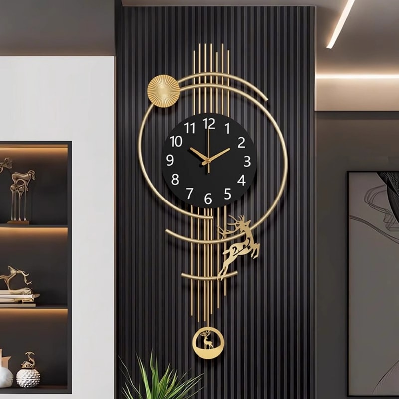 Large Battery Round Wall Clock for Home Decor, Gold Black Hands Wall Watches, Designer Pendulum Relojes