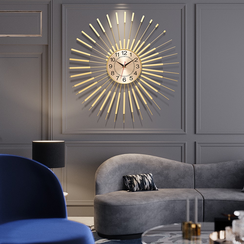 Luxury Retro Metal Gold Wall Clock for Large Rooms, Fashion Battery Operated, Silent Round Horloge Home Wall Decor