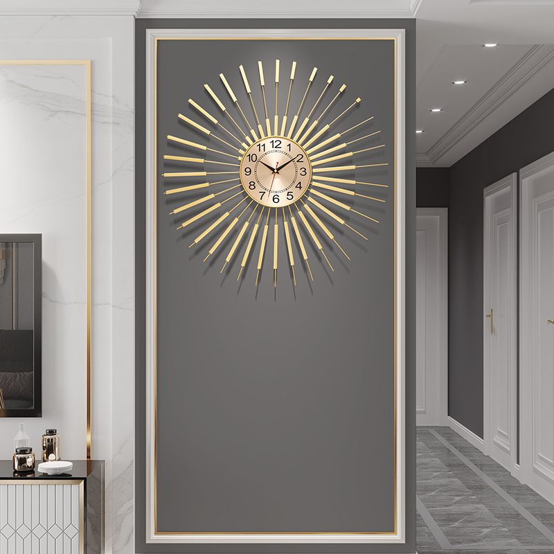 Luxury Retro Metal Gold Wall Clock for Large Rooms, Fashion Battery Operated, Silent Round Horloge Home Wall Decor