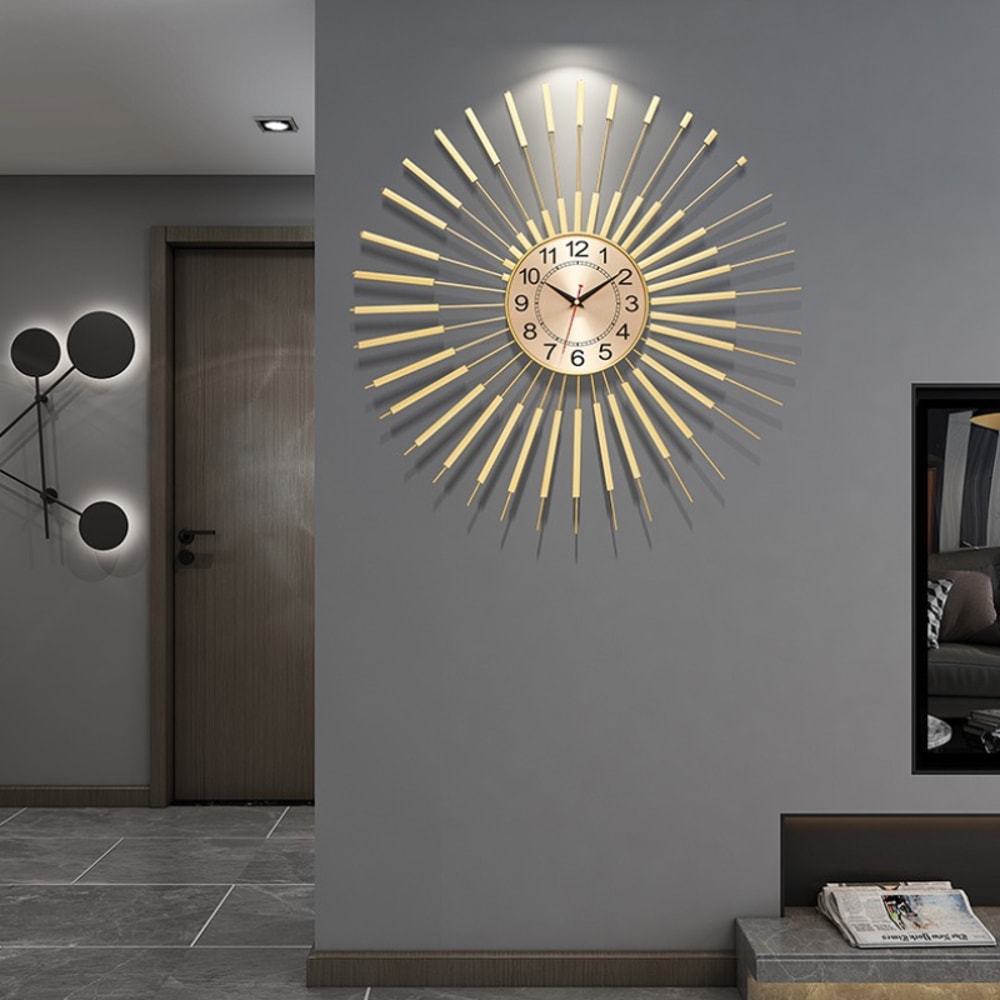 Luxury Retro Metal Gold Wall Clock for Large Rooms, Fashion Battery Operated, Silent Round Horloge Home Wall Decor