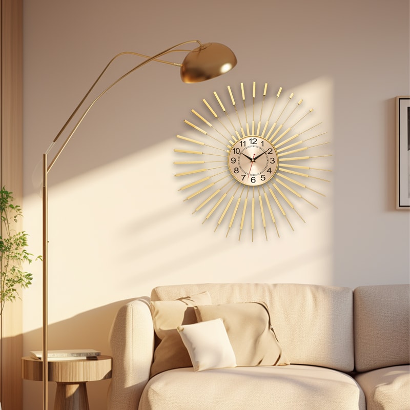 Luxury Retro Metal Gold Wall Clock for Large Rooms, Fashion Battery Operated, Silent Round Horloge Home Wall Decor