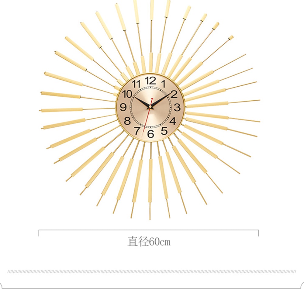 Luxury Retro Metal Gold Wall Clock for Large Rooms, Fashion Battery Operated, Silent Round Horloge Home Wall Decor