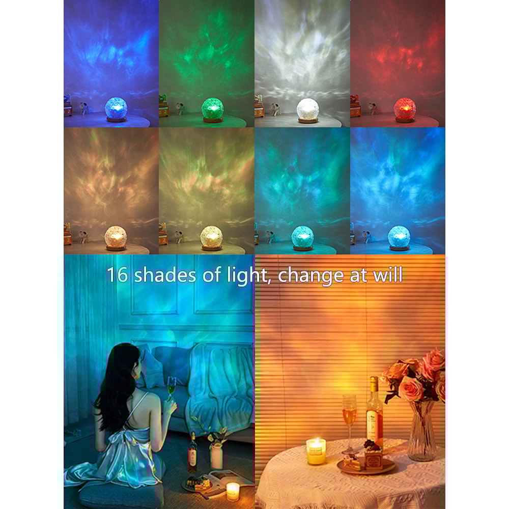 Crystal Mood Lamp Home Bedroom Decor, New Water Ripple Projector Night Light, Aesthetic Christmas Sunset Light Gift