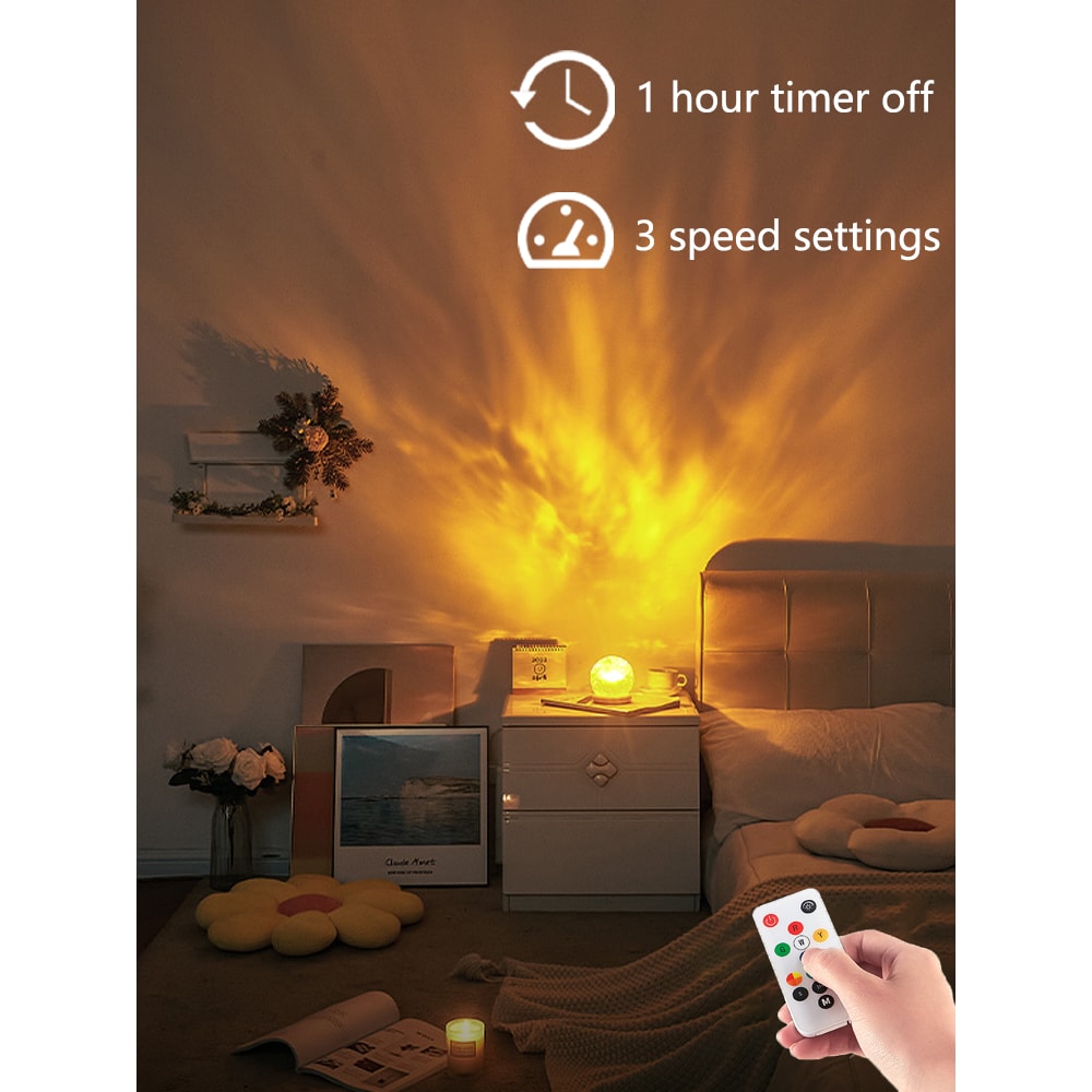 Crystal Mood Lamp Home Bedroom Decor, New Water Ripple Projector Night Light, Aesthetic Christmas Sunset Light Gift