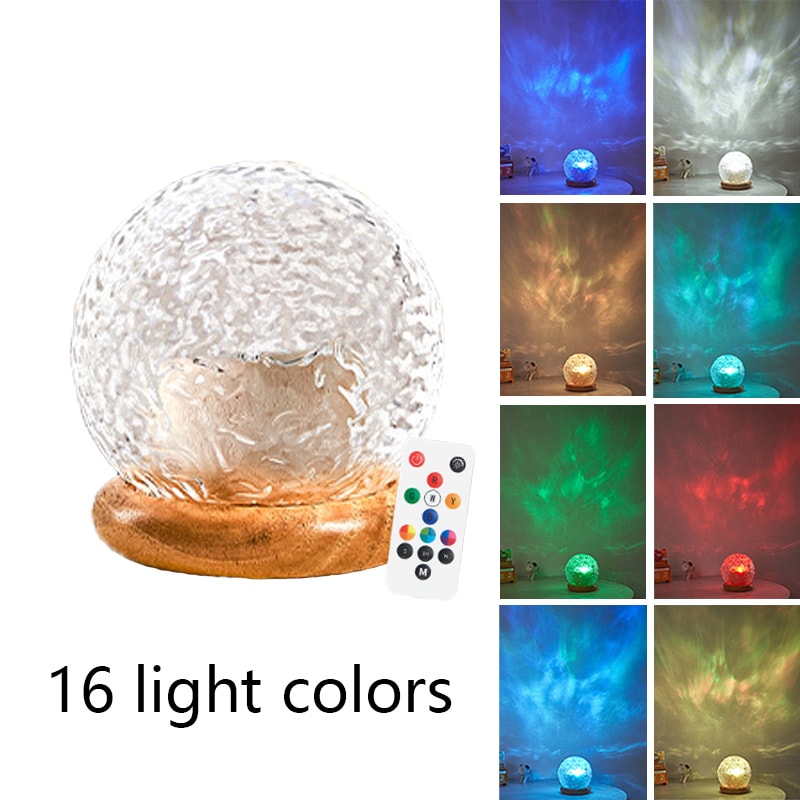Crystal Mood Lamp Home Bedroom Decor, New Water Ripple Projector Night Light, Aesthetic Christmas Sunset Light Gift