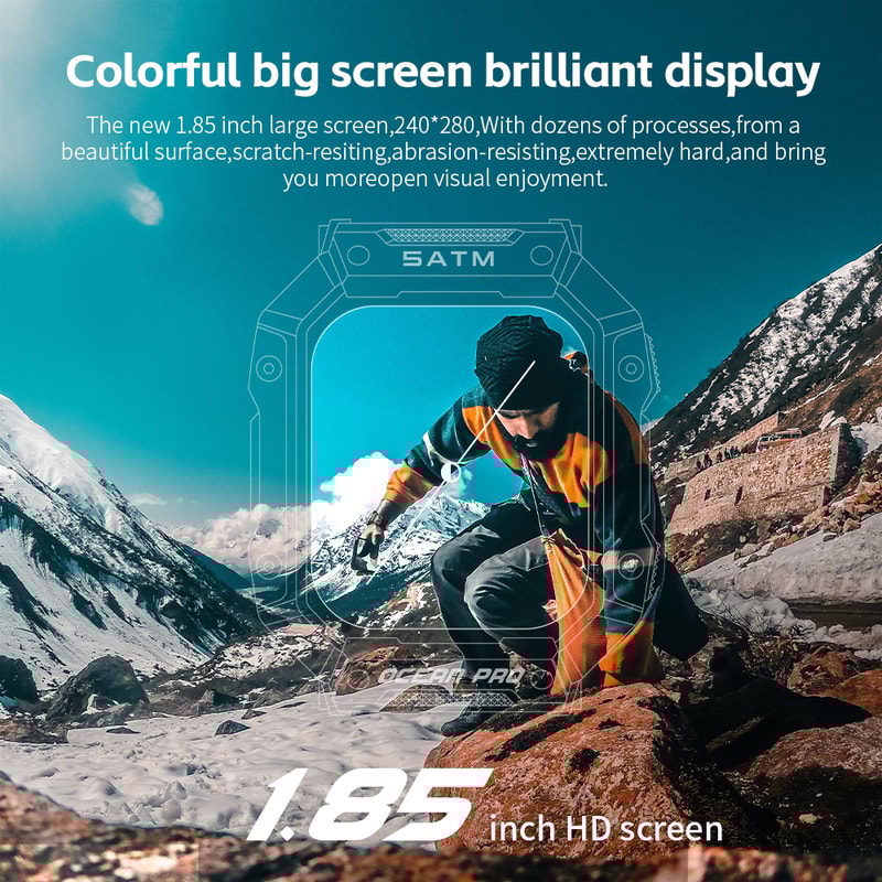 LOKMAT Ocean Pro Sport Smart Watch 5ATM Waterproof, Rugged Smartwatches, Full Touch Screen Fitness Tracker Heart Rate