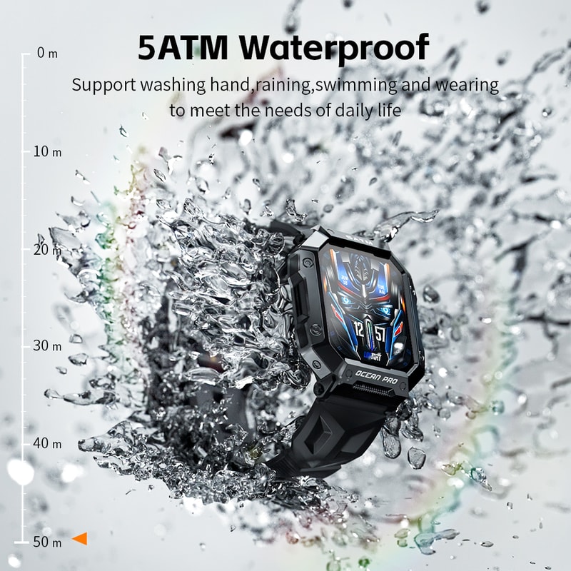 LOKMAT Ocean Pro Sport Smart Watch 5ATM Waterproof, Rugged Smartwatches, Full Touch Screen Fitness Tracker Heart Rate